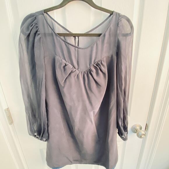 Leona by Lauren Leonard Dress Womens 6 Navy Silk Sheer Sleeve Chiffon Sweetheart - Picture 3 of 6